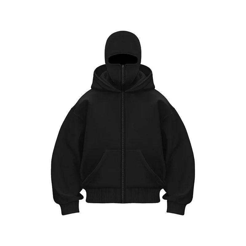 Men’s Fleece Zip-Up Hoodie with Double-Layer Hood