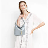 Zency Elegant Blue Women Shoulder Bag 100% Genuine Leather White Hobos Handbag Lady Messenger Purse Charm Lock Decoration Red