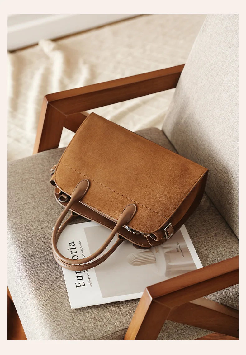 2026 Fall Winter Suede Leather Spacious Crossbody Tote Bag Simple Commuting Handheld Single Shoulder Bag Premium Women's Handbag