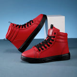 2026 Spring Fashion Red Men's Sneakers High Top Skateboarding Shoes for Men Women Comfortable Unisex Leather Sneakers Size 35-46
