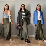Women's Satin Maxi Skirt – Elegant Ankle-Length