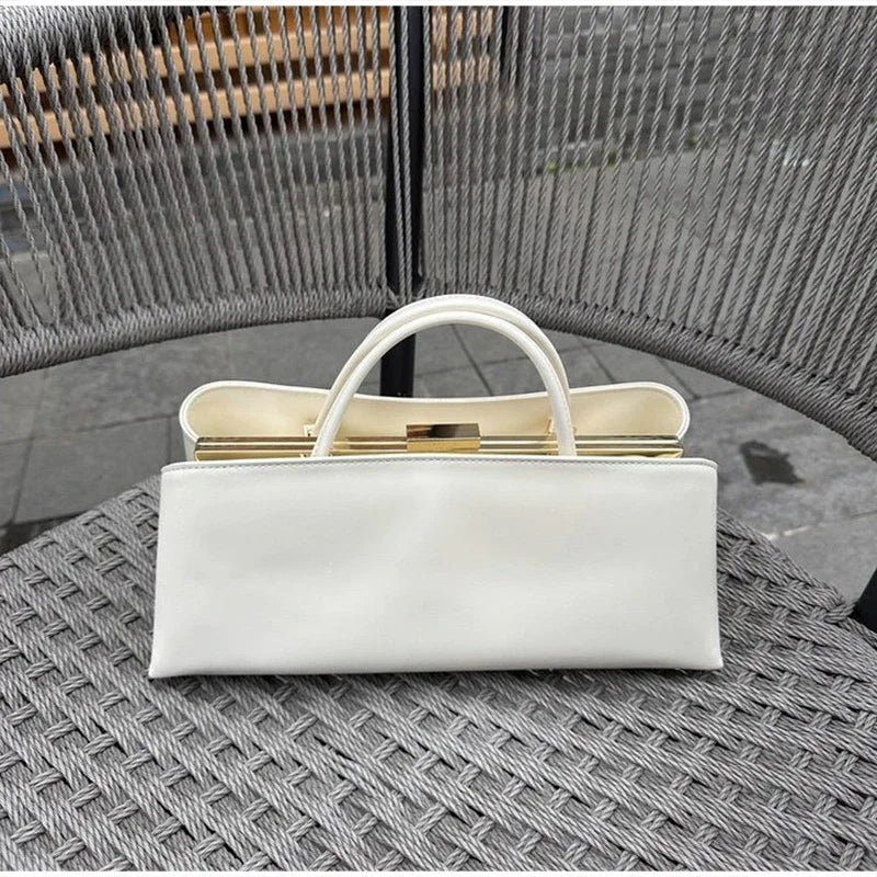 Minimalist Rectangular Frame Handbag Metal Lock Hard Shell Top Handle Bag Elegant Office Commute Shoulder Purse For Women