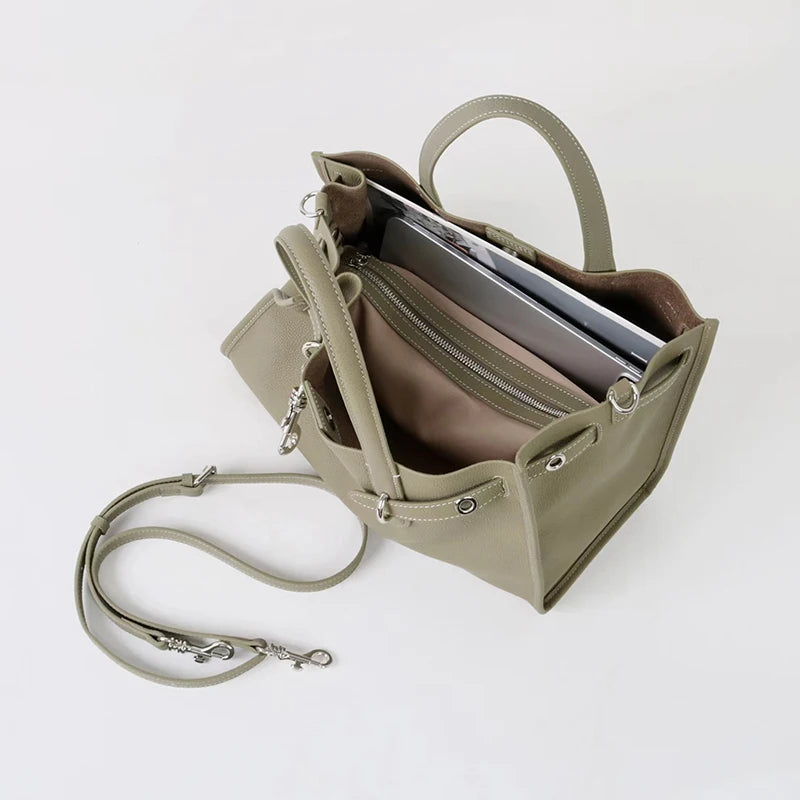 Luxury Brand Silver Buckle Women Bags Genuine Leather Handbags Women Shoulder Bags Cowhide Autumn Winter New Square Women Totes