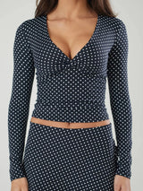 Polka Dot V-Neck Long Sleeve Tee