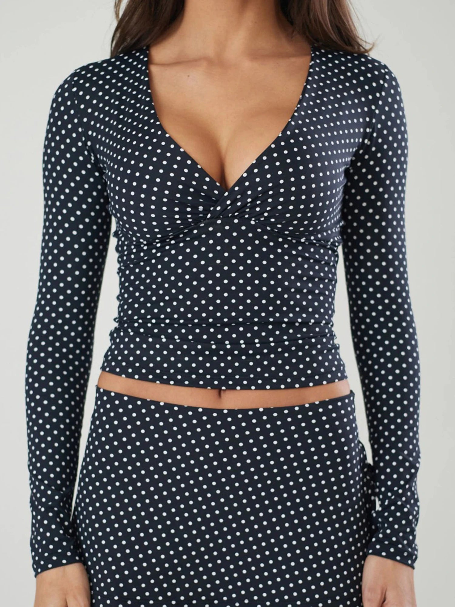 Polka Dot V-Neck Long Sleeve Tee