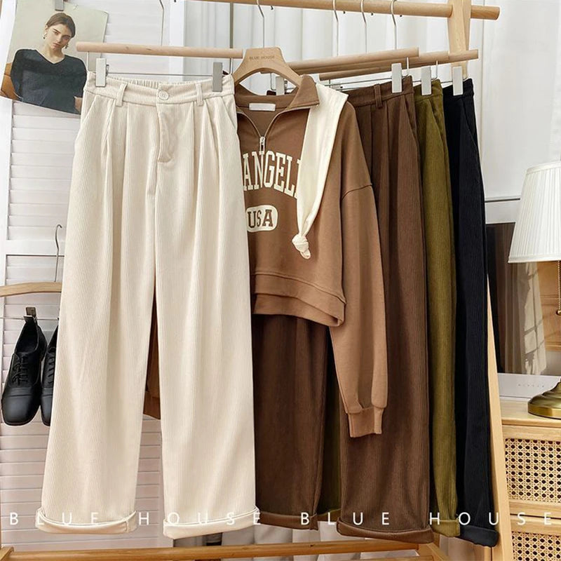 Women's High-Waist Corduroy Wide-Leg Pants