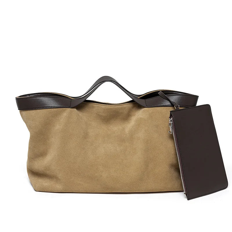 Motingsome Winter New Suede Big Tote Women Matte Cowhide Leather Handbag Oversized Shoulder Bowling Shopper Purse Luxury Design