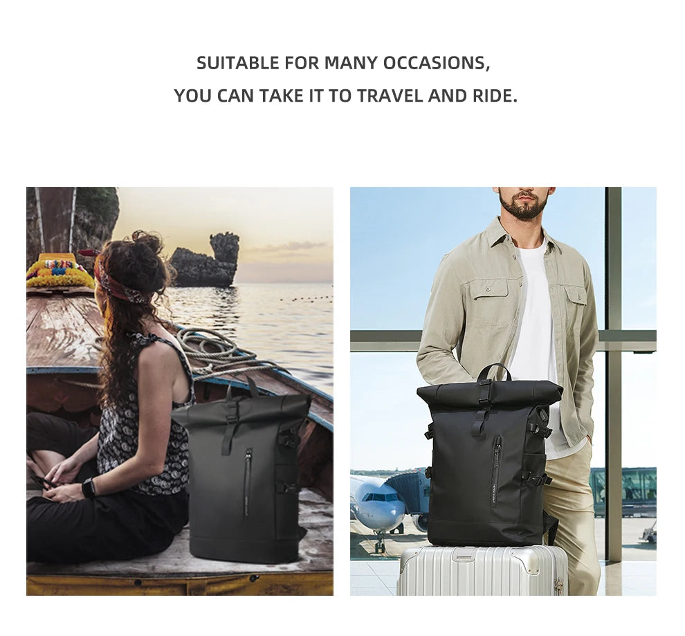 Heroic Knight Men's Backpack Waterproof Roll Top Backpack Women Travel Expandable USB Charging Large Capacity Laptop Bag Mochila