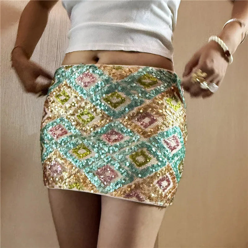 Sparkly Sequin Y2K Mini Skirt