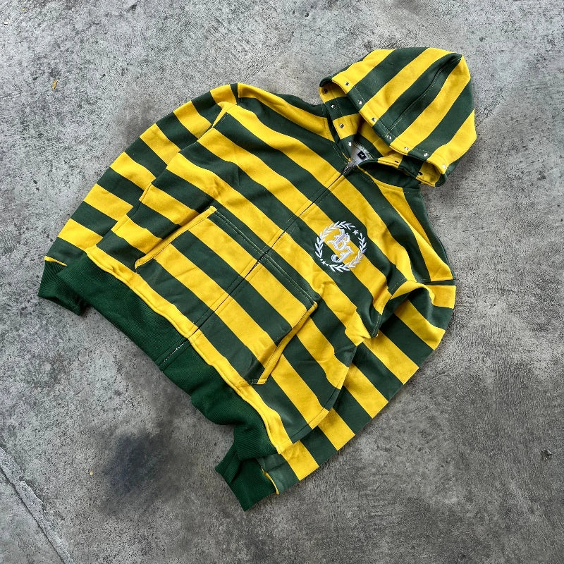 Y2K Striped Zip-Up Hoodie with Embroidery