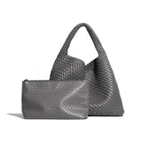 2025 Women Bag Luxury PU Leather Handbag Lady Fashion Handmade Knitting Tote Female Hand-woven Basket Shoulder Bag with Purse