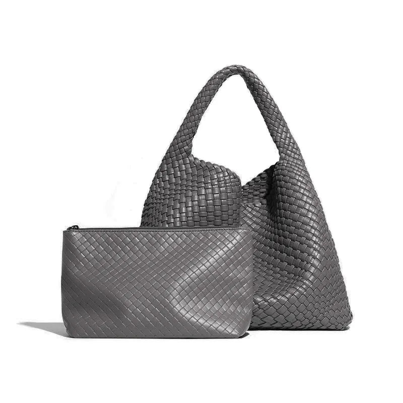 2025 Women Bag Luxury PU Leather Handbag Lady Fashion Handmade Knitting Tote Female Hand-woven Basket Shoulder Bag with Purse