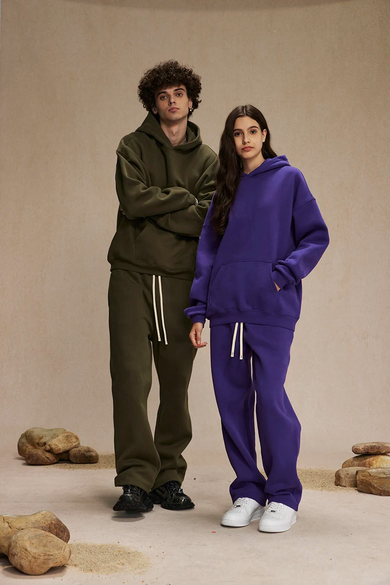 Cotton Baggy Fleece Hoodies for Men Solid Color Plush Pullovers Oversized Hooded Sweatshirt Autumn Winter Thick Clothes Unisex