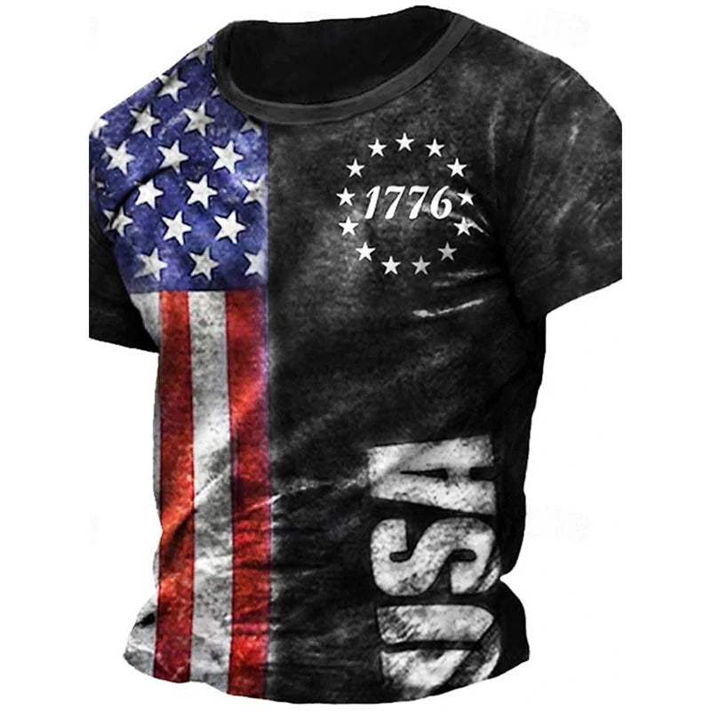 Men's USA Retro Flag & 3D Skull T-Shirt