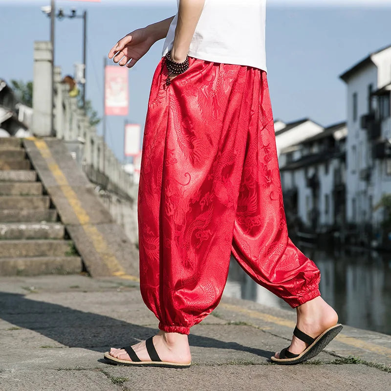 Men’s Ice Silk Dragon Jacquard Bloomers
