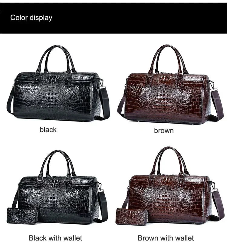 2024 New Cow Genuine Alligator Leather Travel Bags Luxury Men Large Capacity Portable Male Shoulder Bags Brand Travel Duffle Bag