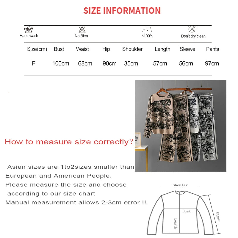 Women’s Knit Animal Print 2-Piece Set - Wide Leg Pants & Sweater