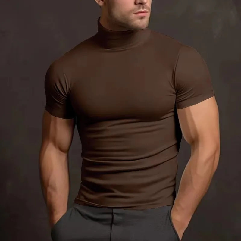 Men's compress T-shirts summer solid color short-sleeved men tops fashion yoga clothes men's tight turtleneck T-shirt