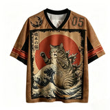 Harajuku Japanese-style ukiyo 3D Print Sport Breatha Quick-dry Men Women V-neck T-shirt Street Fashion Y2K Parent-child Clothing
