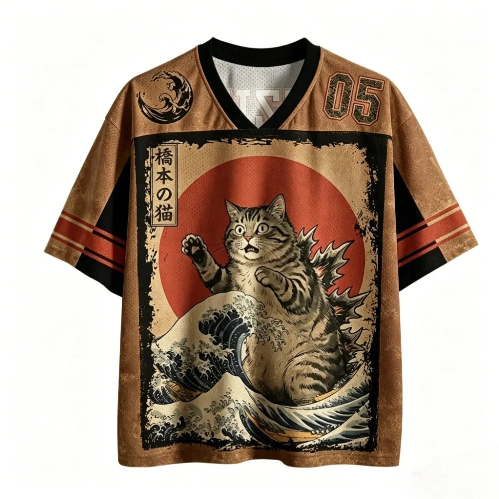 Harajuku Japanese-style ukiyo 3D Print Sport Breatha Quick-dry Men Women V-neck T-shirt Street Fashion Y2K Parent-child Clothing