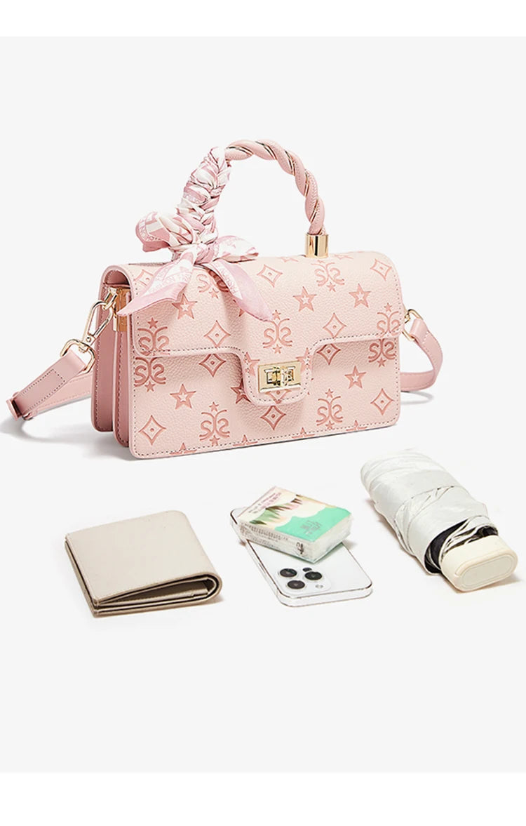 FOXER Brand PVC Leather Pink Handbag Women's Shoulder Bag Chic Small Square Bag Fashion Female Crossbody Bag Ligth Luxury