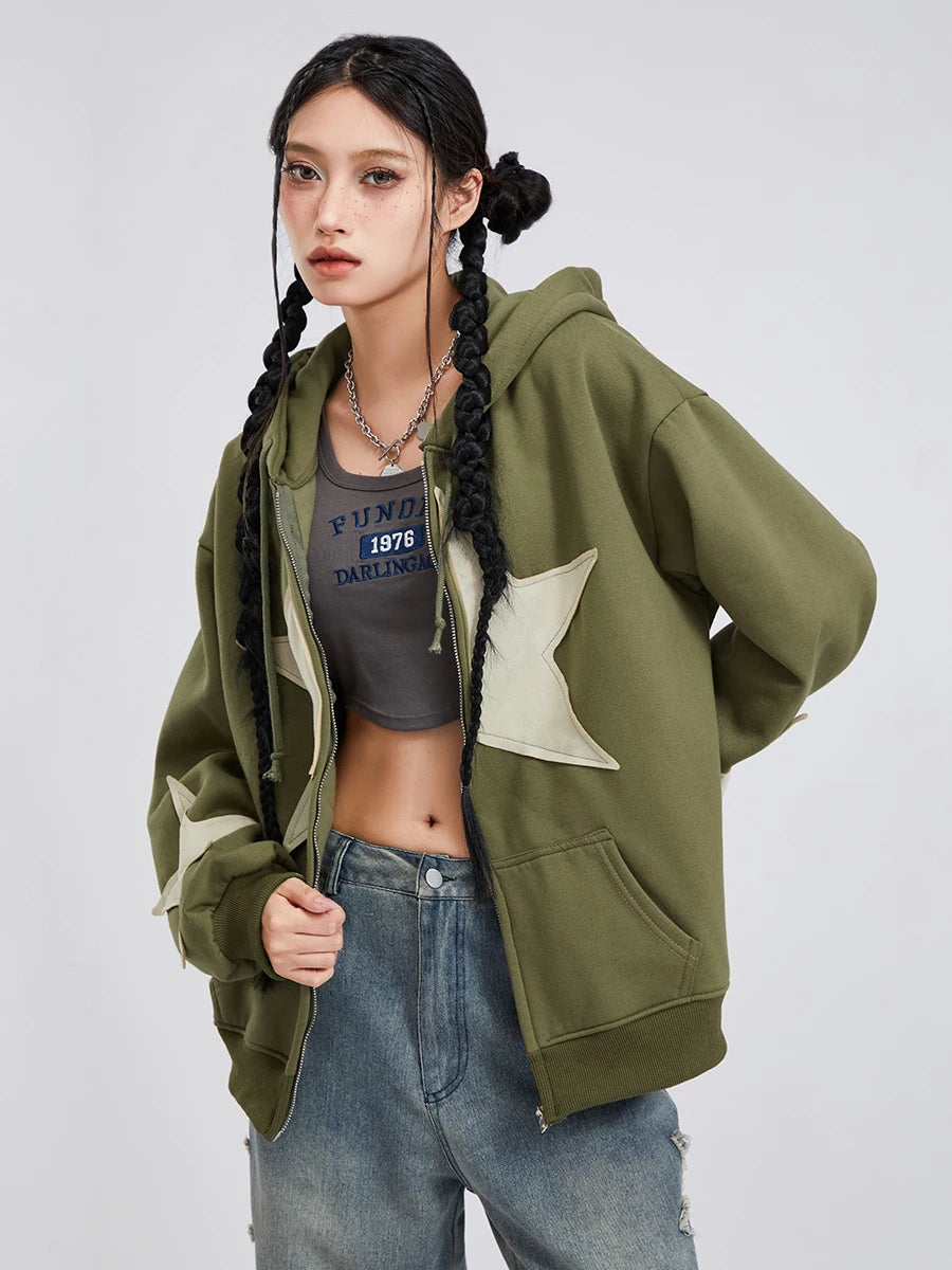 Women's Y2K Star Print Zip-Up Hoodie