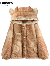 Women's Hooded Faux Fur Coat with Deer Ears