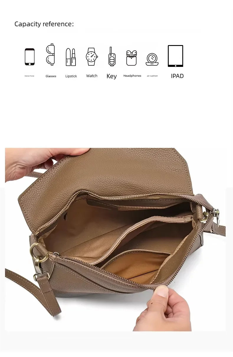 Pure 100% Cowhide Leather Women's Geometric Solid Color Shoulder Bag For Ladies Large Capacity Pillow Crossbody Handbag Luxury