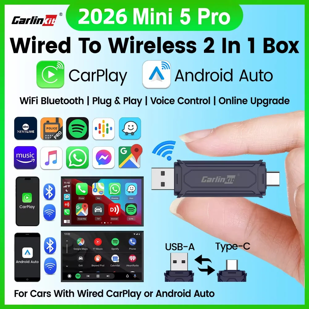 CarlinKit Mini5 Pro Wireless CarPlay & Android Auto Adapter