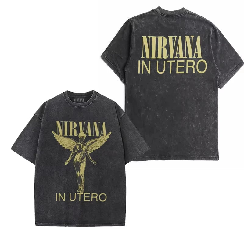 Nirvana In Utero Washed Cotton Oversized T-Shirt — Retro Y2K Streetwear Tee