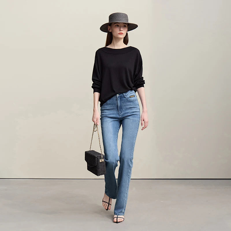 Amii Flared Jeans Autumn 2026 New Commuter Style Casual Versatile Women's Pants Solid Color Denim Trousers For Women 12621032