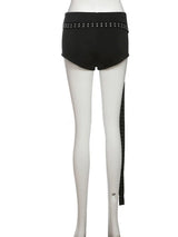 Nibber Sexy Hollow 3-Piece Set Women Hollow Biased Collar Backless Vests+Rivet Waistband+Simple Solid Shorts Slim Midnight Suits