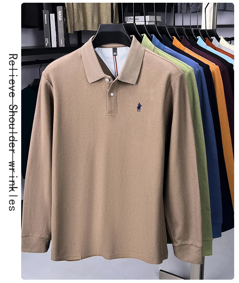 Premium Cotton Embroidered Long Sleeve Polo Shirt