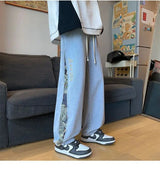 Men’s Bear Embroidered Wide-Leg Jeans