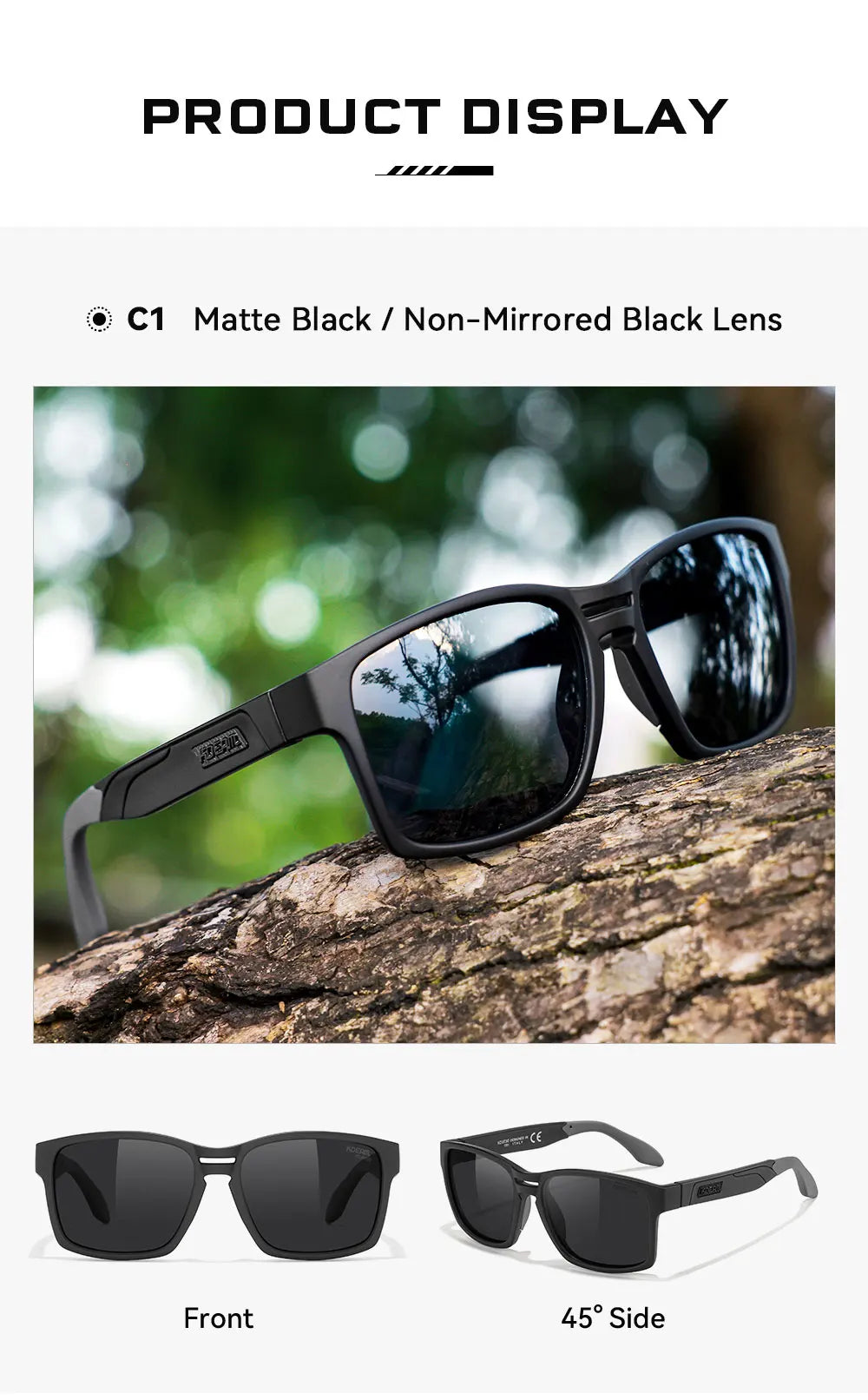 KDEAM New Polarized & Photochromic Sunglasses Unisex Size Square TR90 Sun Glasses For Fishing Golfing Driving Jogging