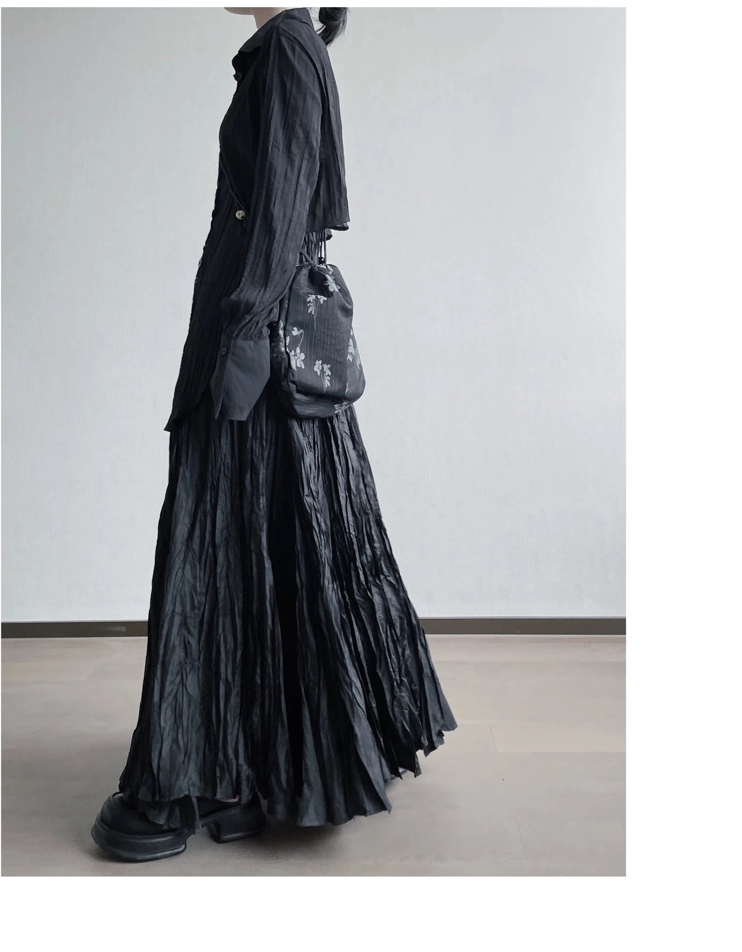 UMI MAO Irregular Fold Maxi Skirt – Elegant A-Line