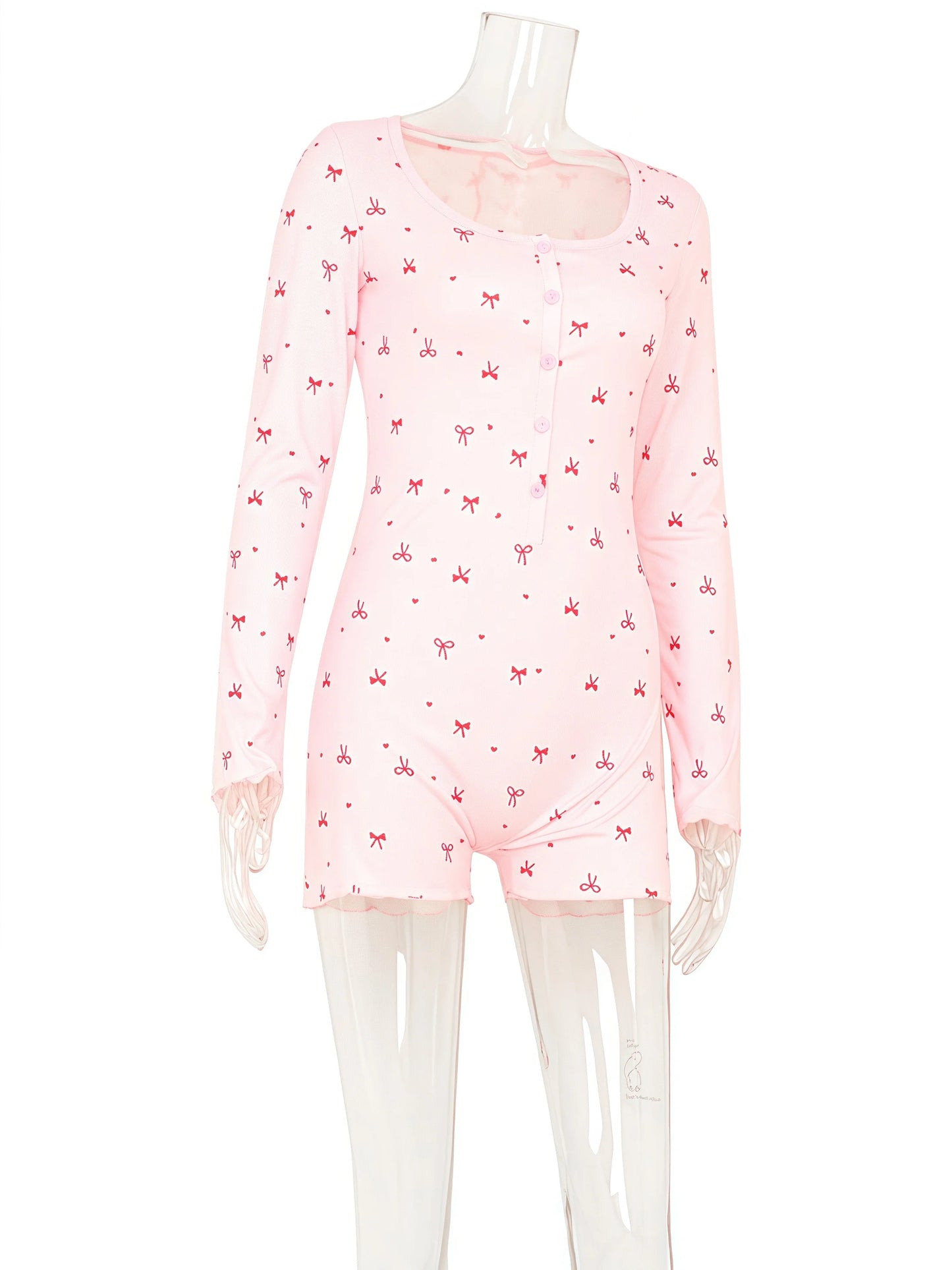 Bow Print Square Collar Loungewear Jumpsuit
