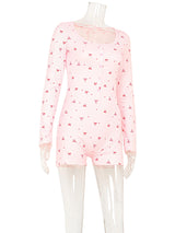 Bow Print Square Collar Loungewear Jumpsuit
