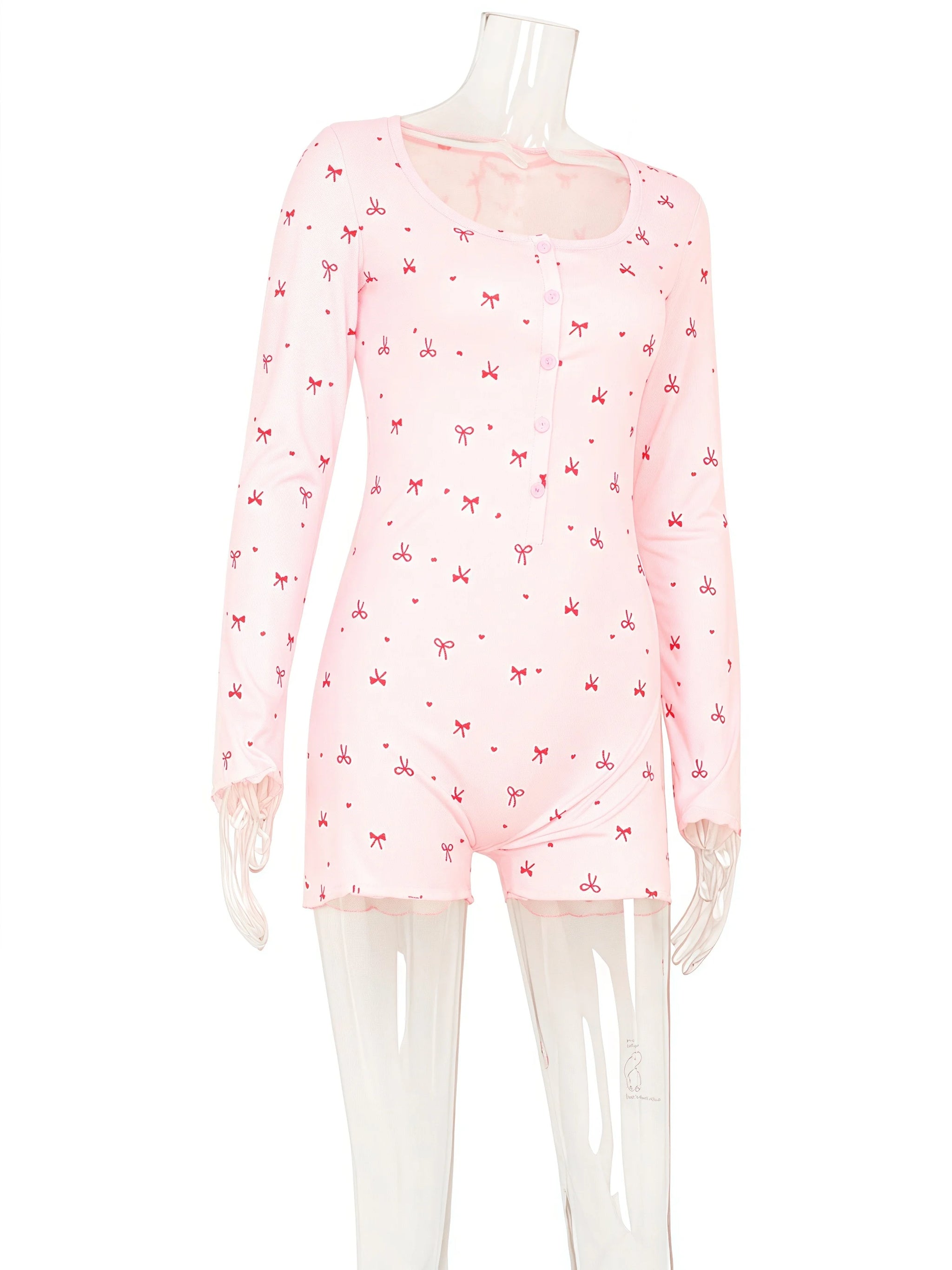Bow Print Square Collar Loungewear Jumpsuit