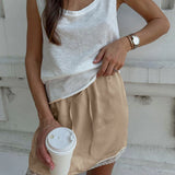 Linad Lace Satin Mini Skirt – Drawstring High Waist