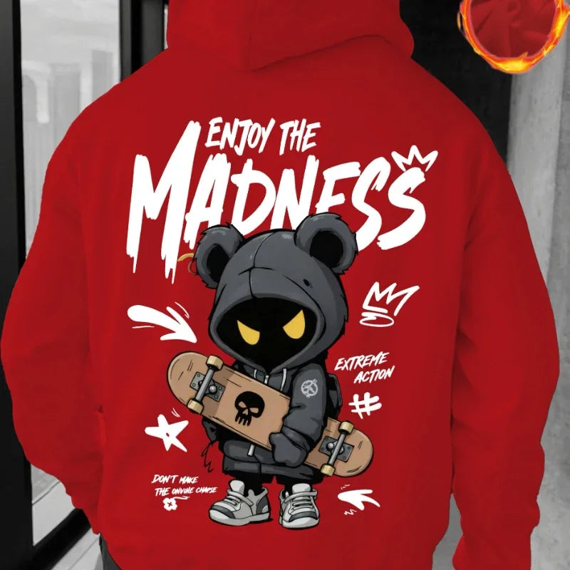 Men's Casual Street Hooded Sweatshirt with Hand-drawn Cartoon Portrait and Letter Pattern Print. Fall/Winter Hooded Shirt.