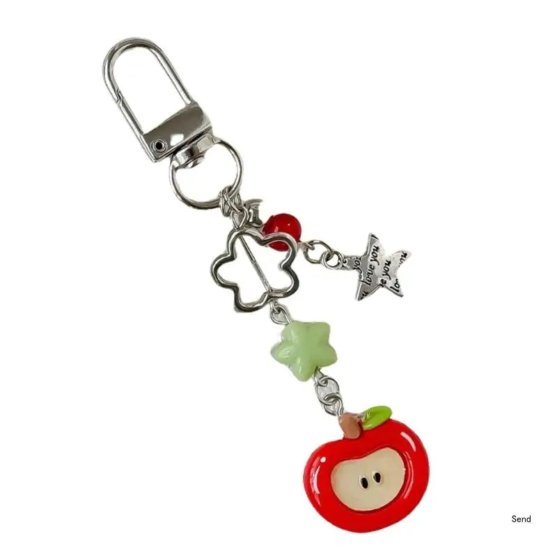 Elegant Phone Charm Lanyard Colorful Fruit Beaded Keychain Stylish Keyring Fashionable Bag Purse Pendant for Women Girls