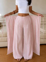 Pants Leg Stripe Women Trousers Adjustable Waist Wrap Loose Summer Floor Length Boho Palazzo Trousers Women Outfit For Women