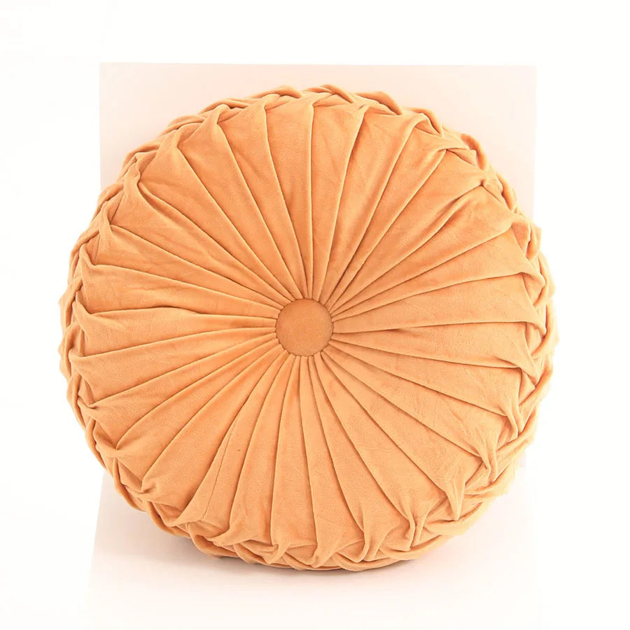 Pleated Velvet Pumpkin Cushion – Lumbar & Sofa Support