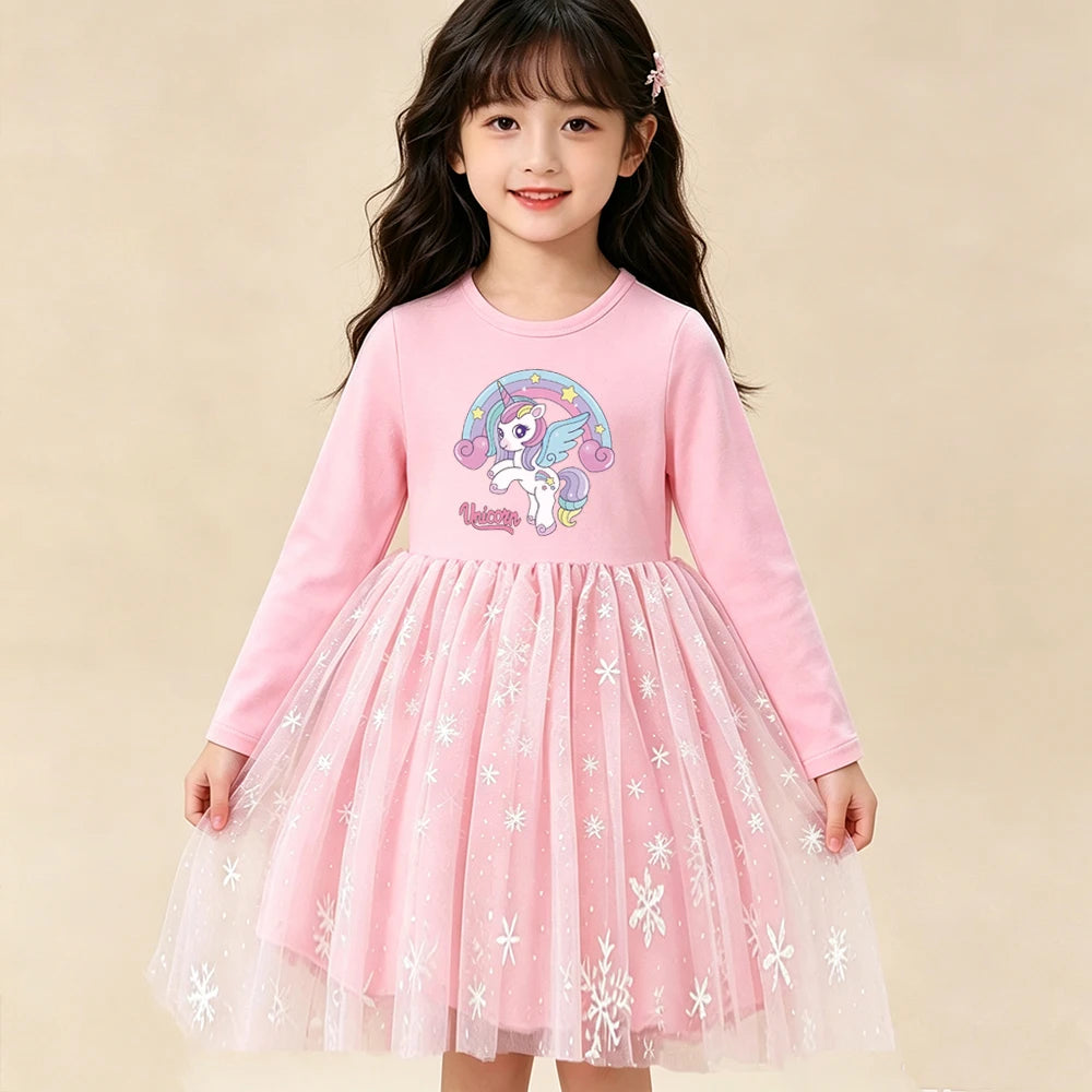 New Girls Dress Spring Autumn Kids Long Sleeve Princess Dress For Children Fashion Clothes Baby Birthday Party Clothing Unicorn