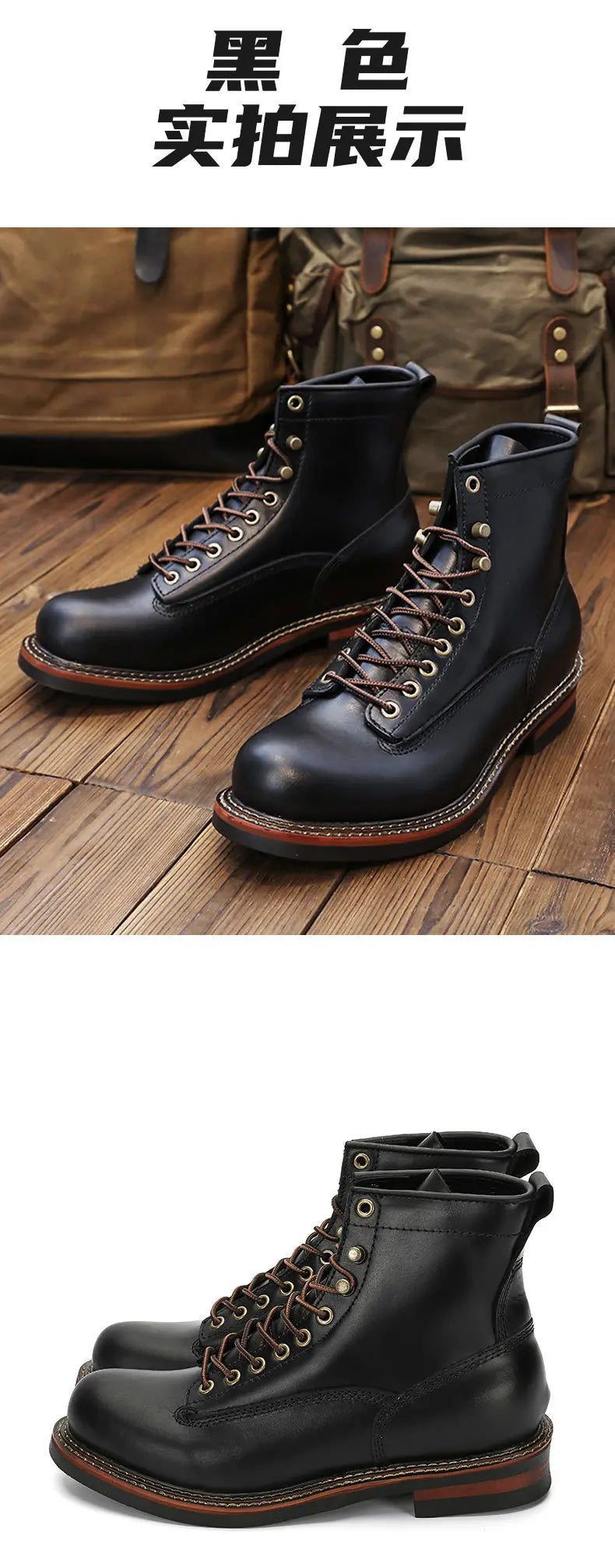 KOWM Hiking shoes men's walking boots British cowhide high top motorcycle boots ankle casual sneakers trekking shoes thick soled
