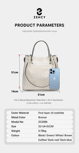 Zency Fashion Multifunctional Tote Handbag For Women 100% Genuine Leather Shoulder Crossbody Large Shopper Bag Underarm Red bag