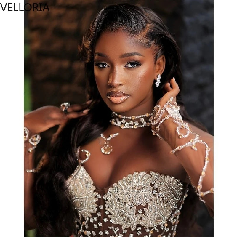 Sexy Mini Cocktail Party Dress Luxury Rhinestone Pearl Prom Dress African Black Women's Formal Occasion Evening Gown Customized