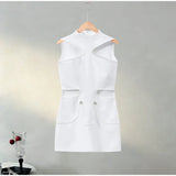 Women Elegant Maxi Dress Keyhole Neckline Braided Trim Sleeveless Backless High Slit Hem Solid Dresses 2026 Summer Fashion Gown