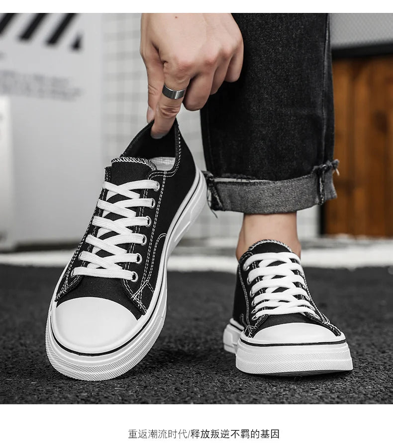 Men's Plus Size Canvas Sneakers — Breathable Lace-Up Casual Flat Shoes